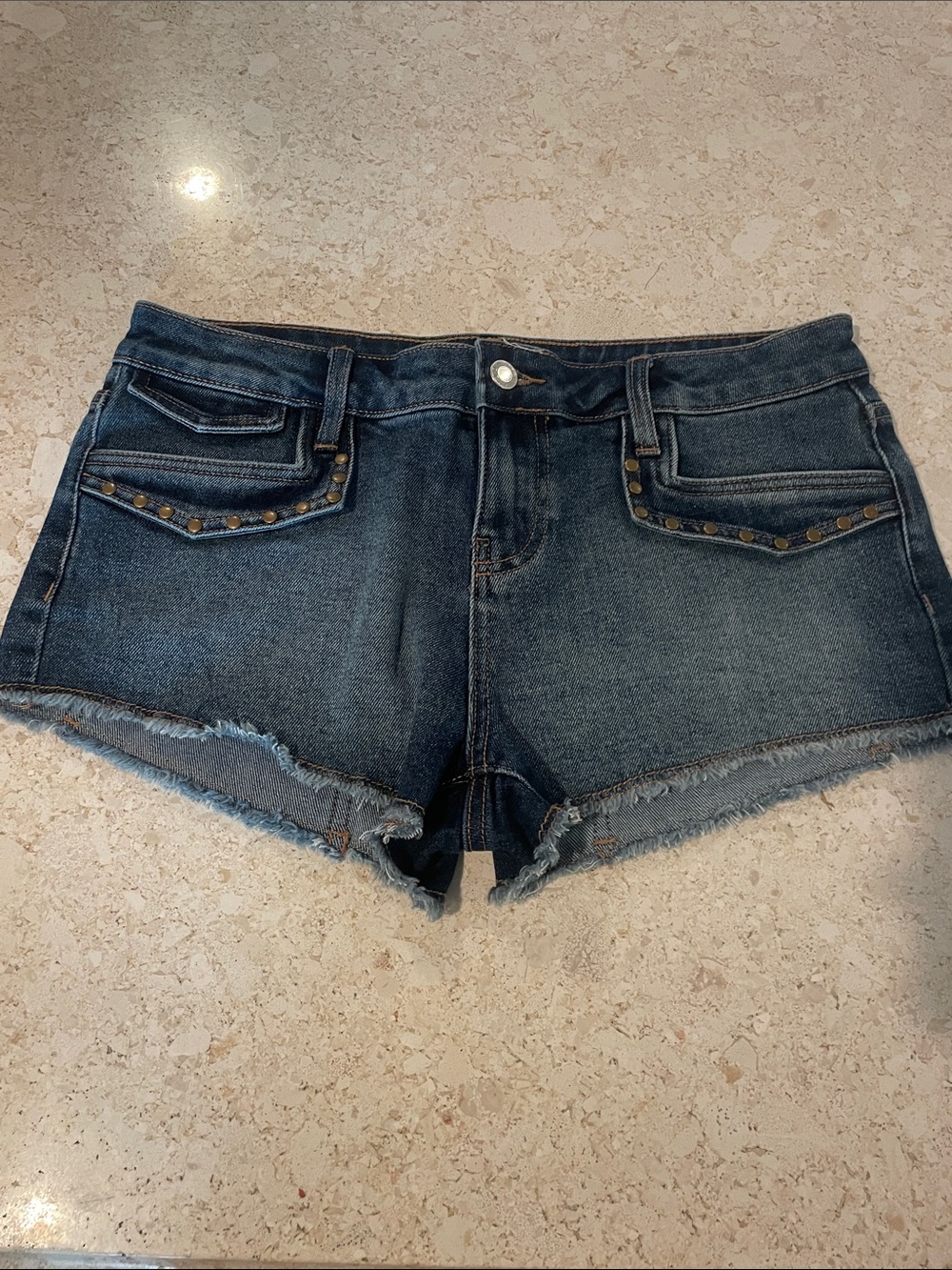 Denim Frayed Hem Women's Shorts - Dark Blue